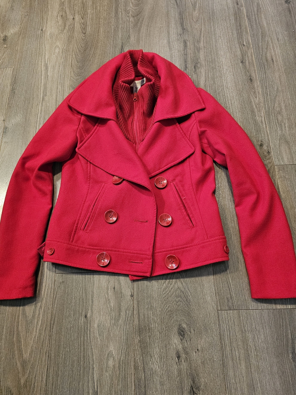 Route 66 Women’s Crimson Double-Breasted Peacoat with Wide Collar -size Small